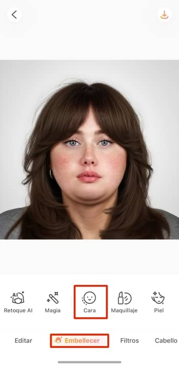 AirBrush App Screenshot ES - remove double chin face
