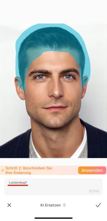 AirBrush App Screenshot GE - change hairstyle male ai replace prompt