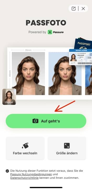 AirBrush App Screenshot GE - passport photo get started