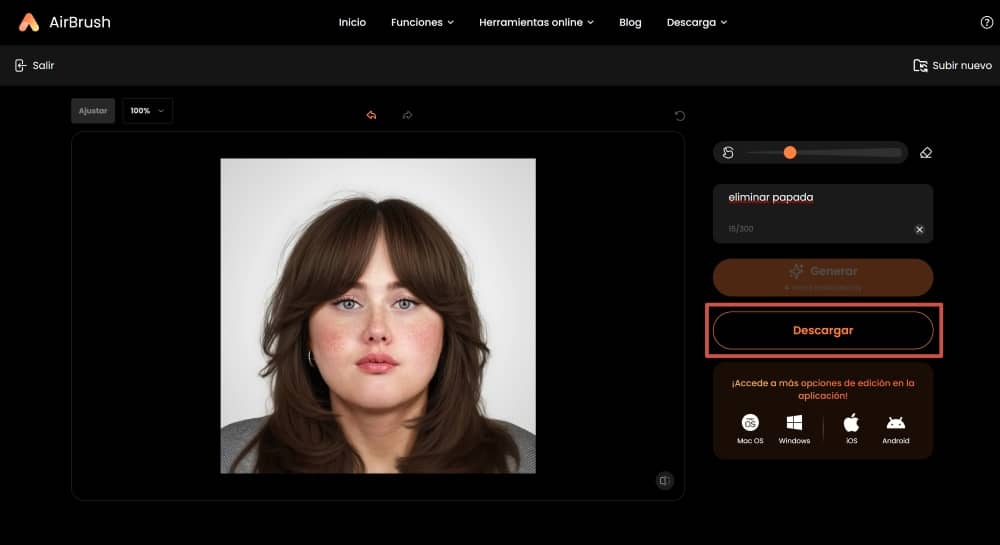 AirBrush Web Screenshot ES - ai replacer remove double chin download
