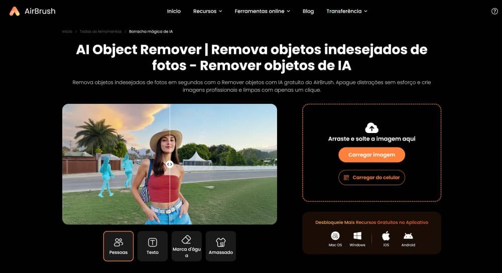 AirBrush Web Screenshot PT - AI Object Remover main page