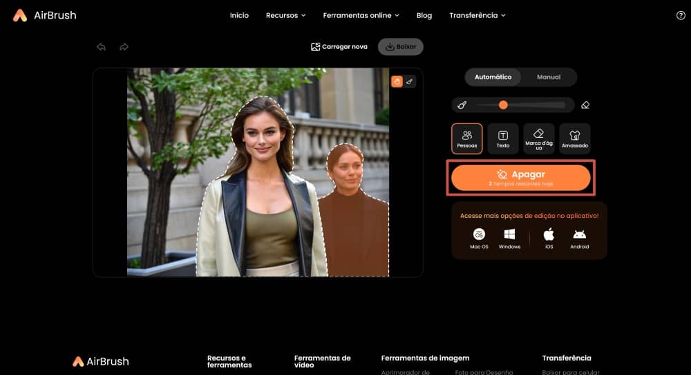 AirBrush Web Screenshot PT - AI Object Remover remove people from photos click remove