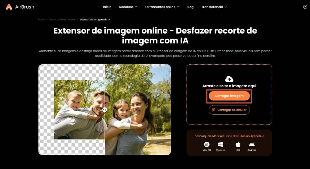 AirBrush Web Screenshot PT - Image Extender upload the image