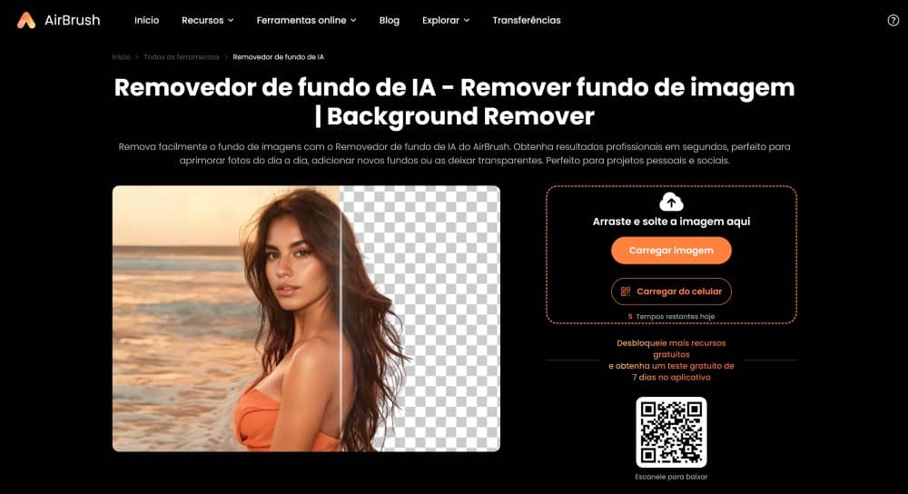 AirBrush Web Screenshot PT - remove background main page
