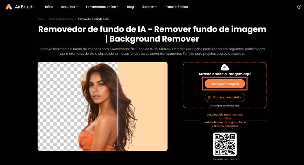 AirBrush Web Screenshot PT - remove background upload image