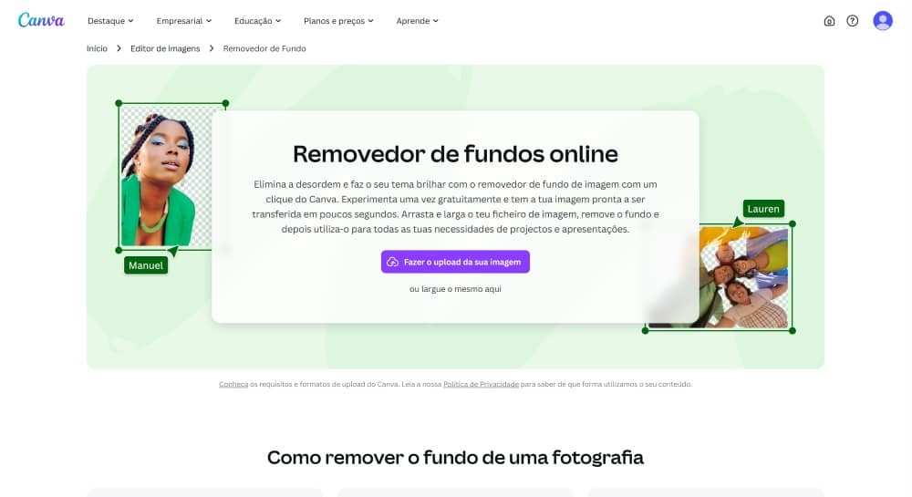 Canva Web Screenshot PT - remove background main page