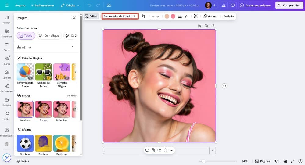 Canva Web Screenshot PT - remove background press remove background