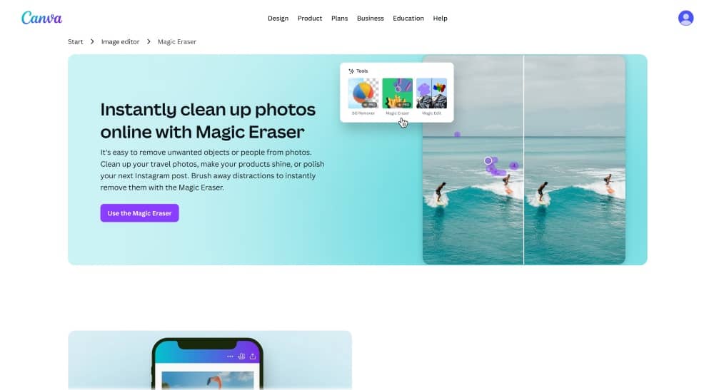 Canva Web Screenshot PT - remove people from photos