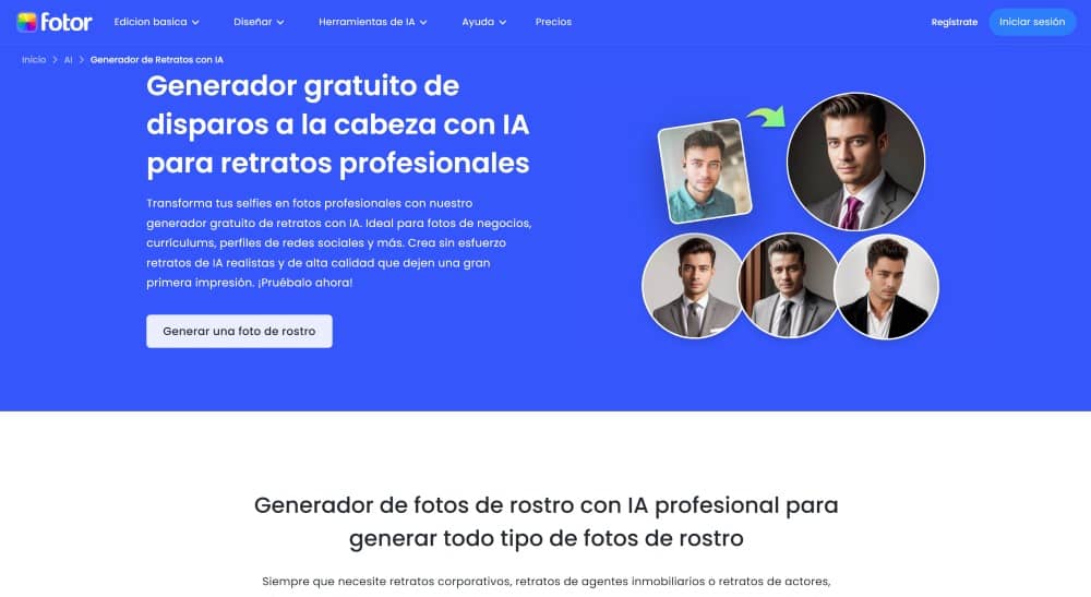 Fotor Web Screenshot ES - CV photo