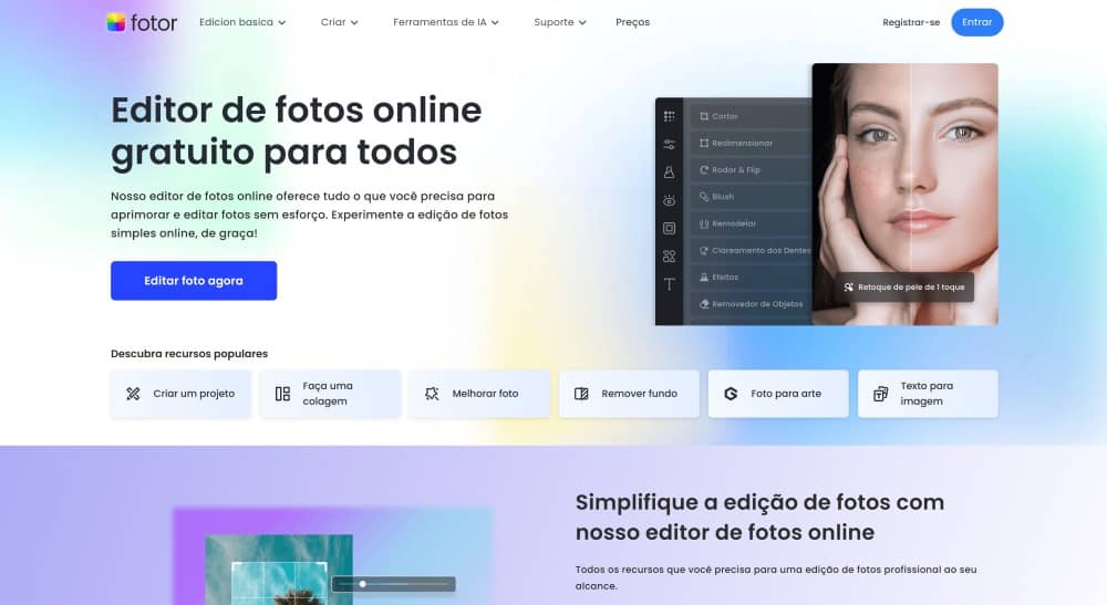 Fotor Web Screenshot PT - remove background main page