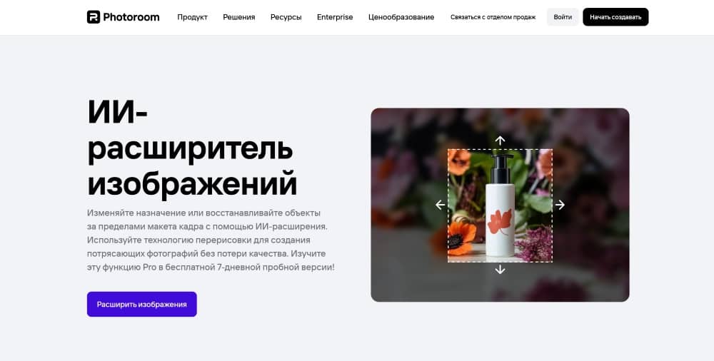 Photoroom Web Screenshot RU - Online Image Extender