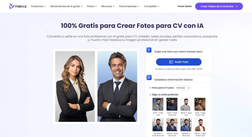Vidnoz Web Screenshot ES - CV photo