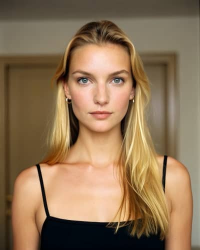 passport photo - blond woman before
