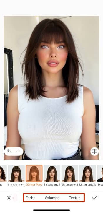AirBrush Web Screenshot DE - bangs filter colour volume texture