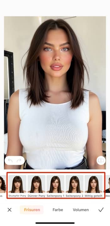 AirBrush Web Screenshot DE - bangs filter options