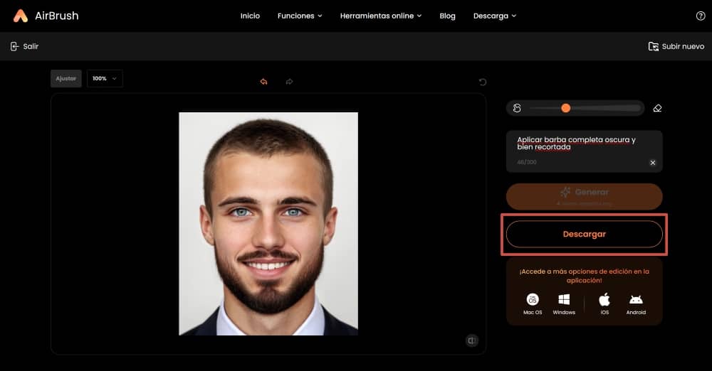 AirBrush Web Screenshot ES - AI Replacer beard filter download