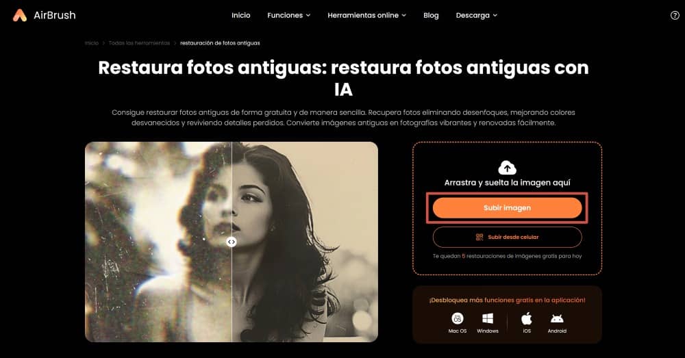 AirBrush Web Screenshot ES - photo restoration upload image