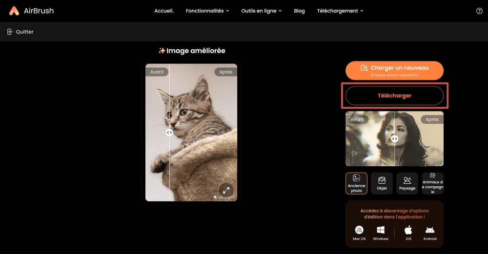 AirBrush Web Screenshot FR - unblur image image enhancer download the result