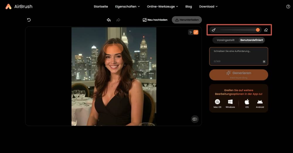 AirBrush Web Screenshot GE - ai hairstyle bangs filter custom mark the area