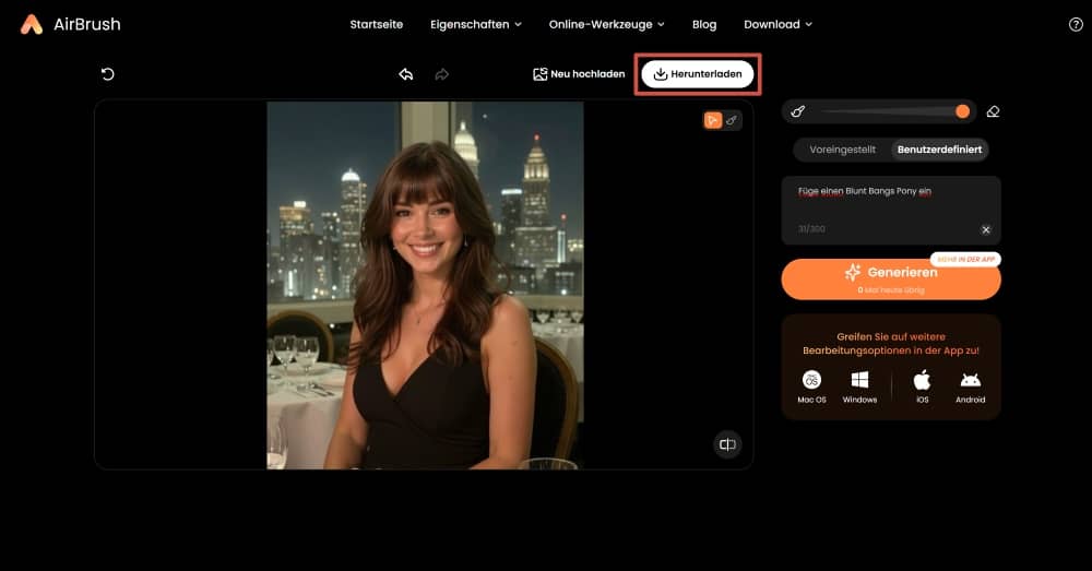AirBrush Web Screenshot GE - ai hairstyle bangs filter download