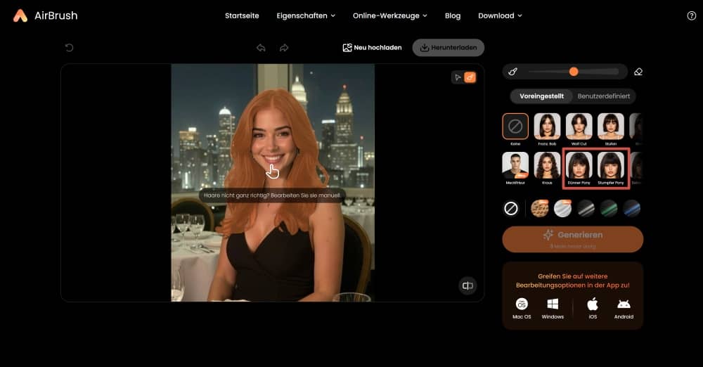 AirBrush Web Screenshot GE - ai hairstyle bangs filter