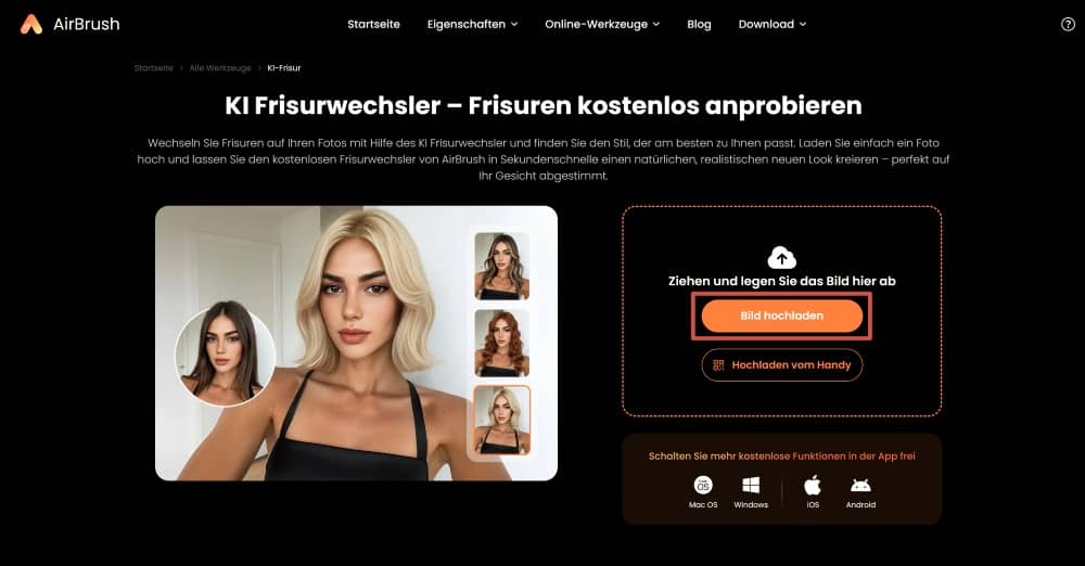 AirBrush Web Screenshot GE - ai hairstyle upload image