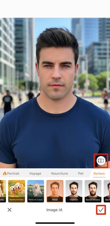 AirBrush App Screenshot FR - beardless filter before after results tick