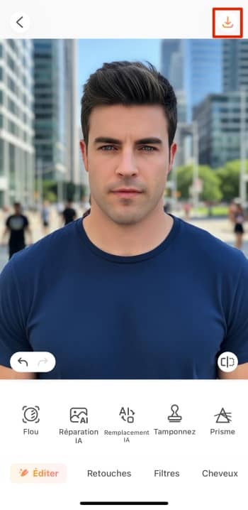 AirBrush App Screenshot FR - beardless filter result save