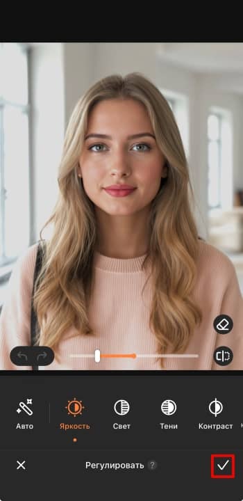 AirBrush App Screenshot RU - darken a photo tick