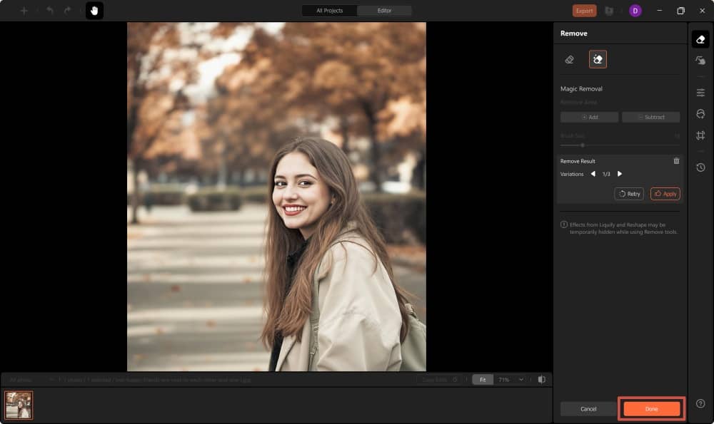 AirBrush Studio Screenshot EN - remove people from photos done