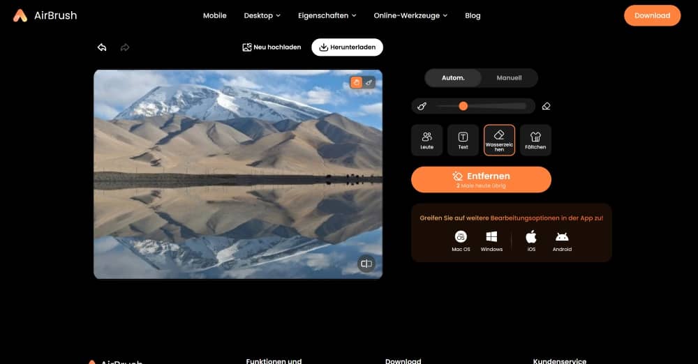 AirBrush Web Screenshot DE - remove watermark ai object remover result