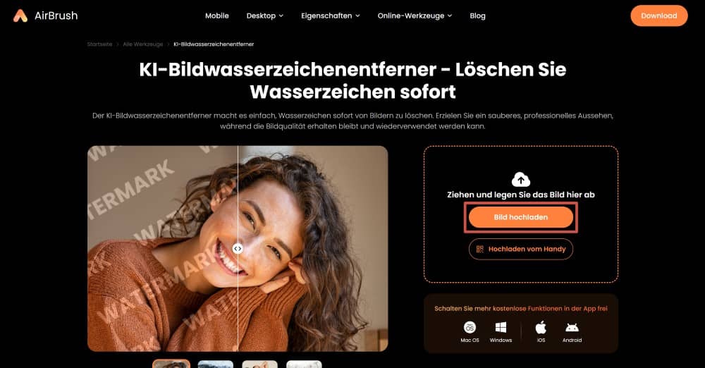 AirBrush Web Screenshot DE - watermark remover upload image