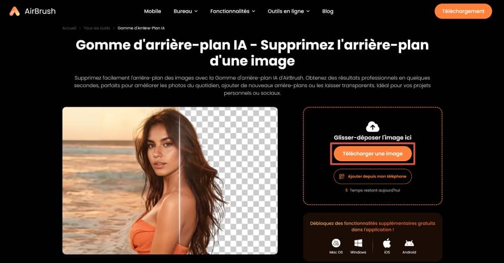 AirBrush Web Screenshot FR - remove background upload image