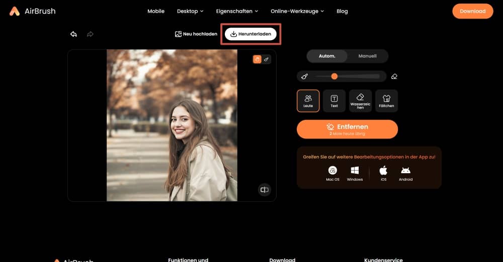 AirBrush Web Screenshot GE - remove people from photos AI Object Remover download