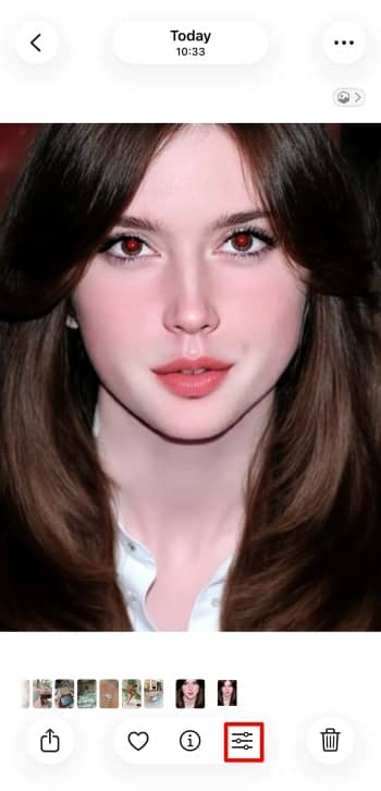 Photos IOS App Screenshot EN - remove red eyes adjust