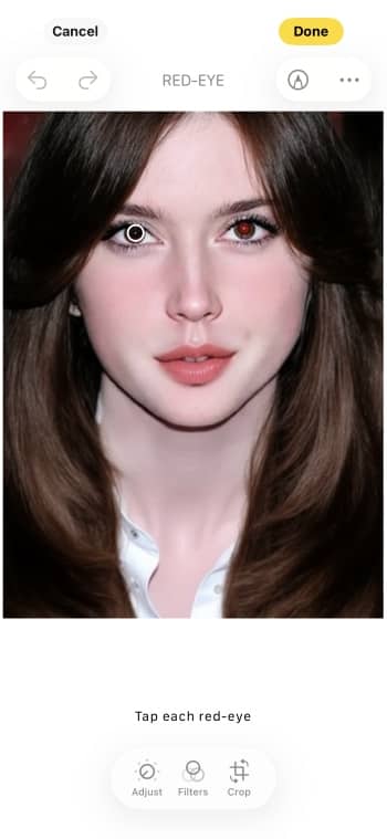 Photos IOS App Screenshot EN - remove red eyes choose the eye