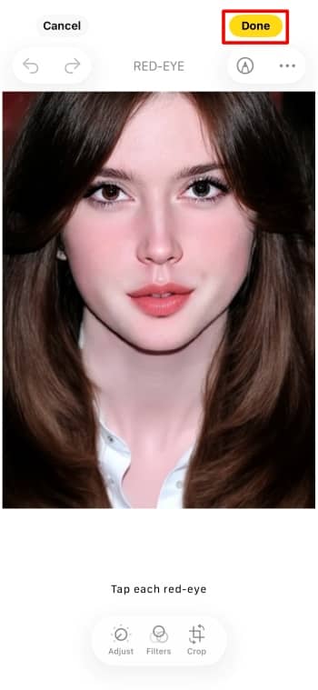 Photos IOS App Screenshot EN - remove red eyes done