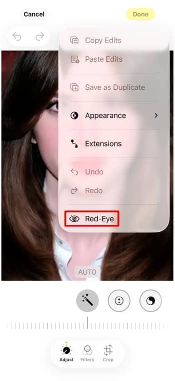 Photos IOS App Screenshot EN - remove red eyes red-eye