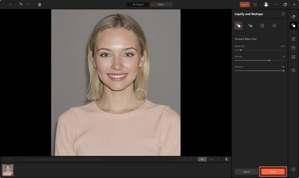 AirBrush Studio Screenshot EN - Face Editing Apps Forward Result Done