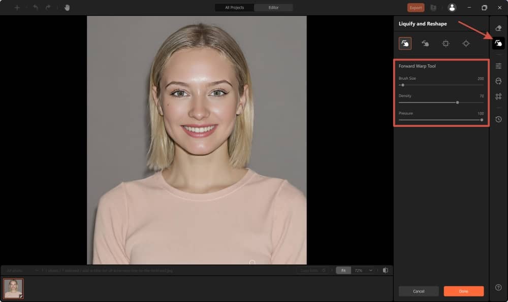 AirBrush Studio Screenshot EN - Face Editing Apps Forward Warp Tool