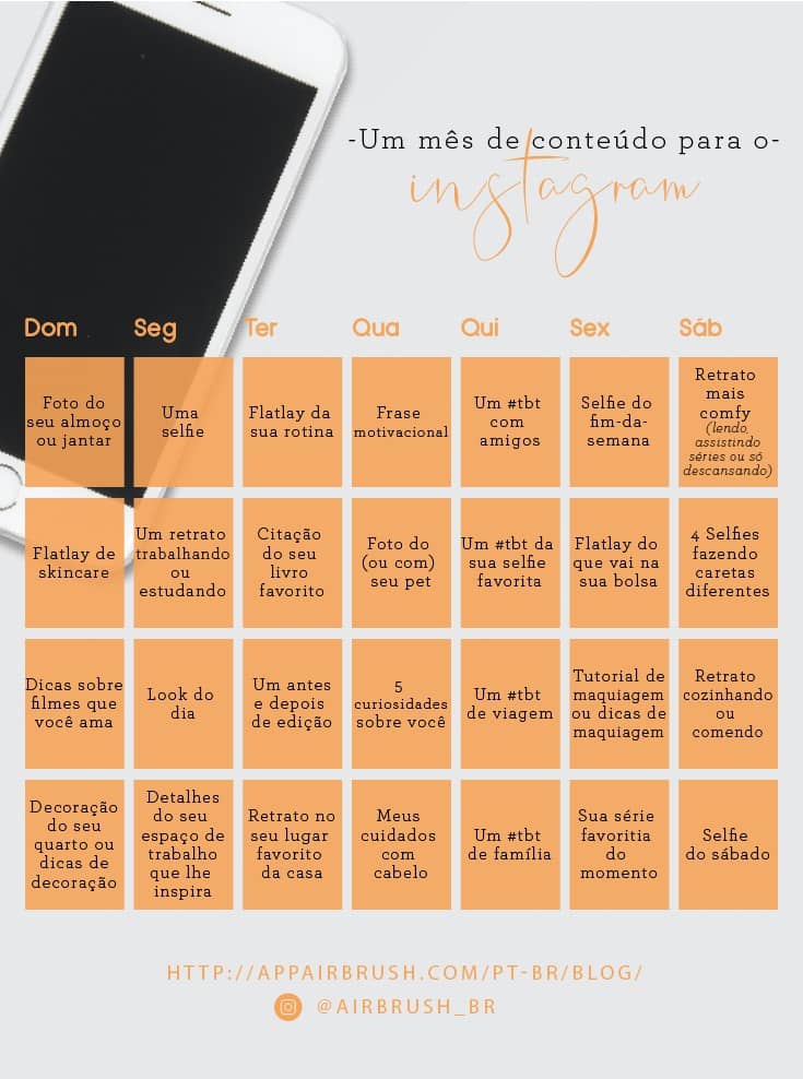 Calendário de conteúdo para instagram