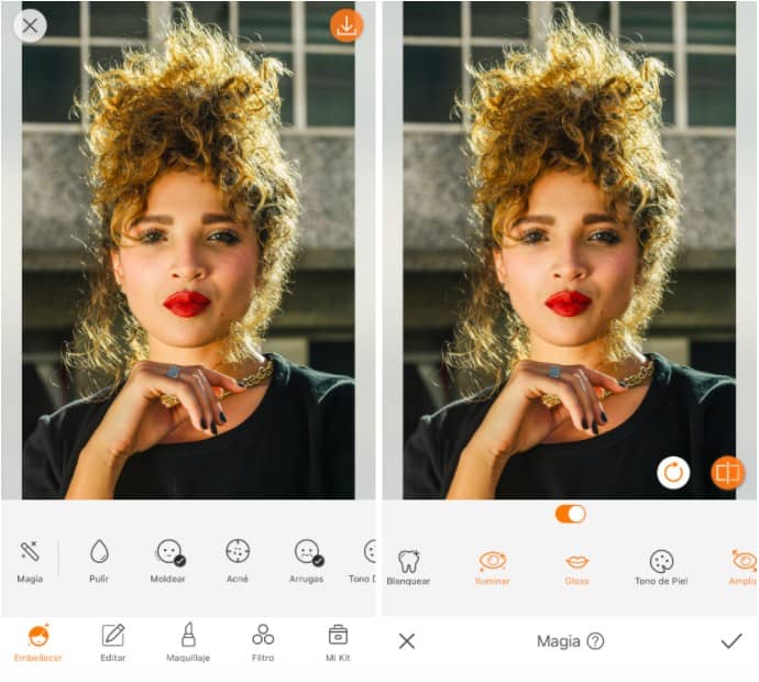 mujer antes y después del maquillaje 