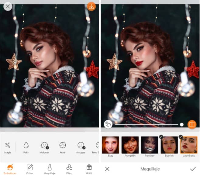 maquillaje de Navidad con labios rojos