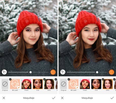 mujer con gorrito rojo de navidad y maquillaje de labios rojos