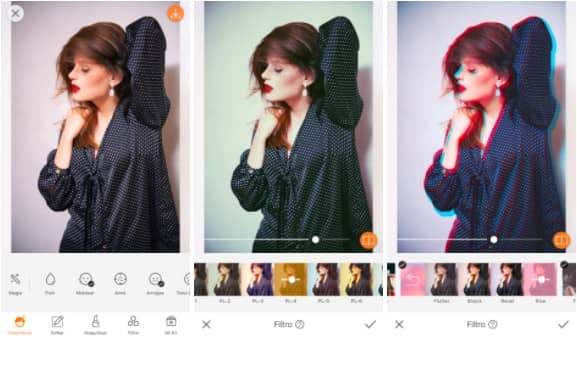 edición de foto de mujer con labios rojos