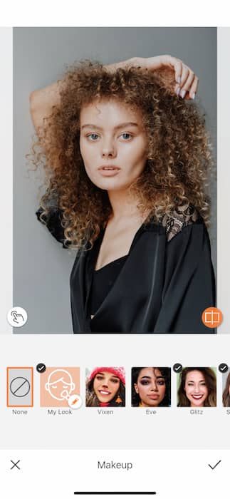 picture white woman with curly hair being edited by AirBrush with Filter