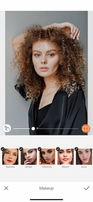 picture white woman with curly hair being edited by AirBrush with Filter