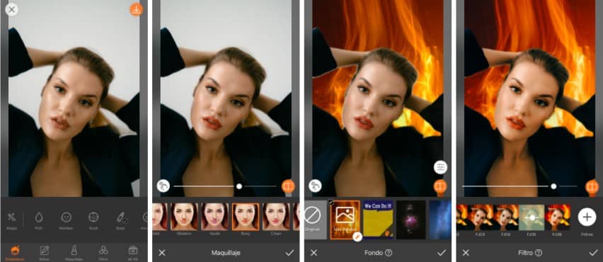 edición de foto de una mujer cambiando el fondo por un fondo de llamas