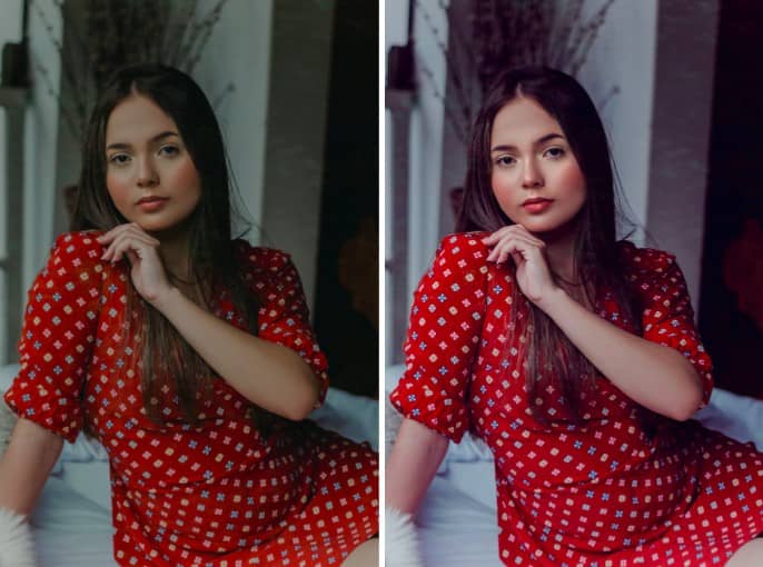 mujer joven con vestido rojo y cabello largo oscuro