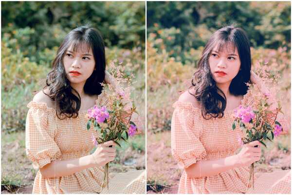 Antes e depois da foto editada no app AirBrush